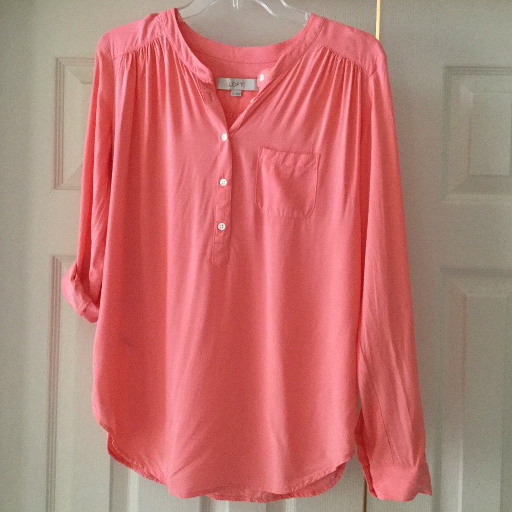 EUC Loft roll sleeve henley blouse